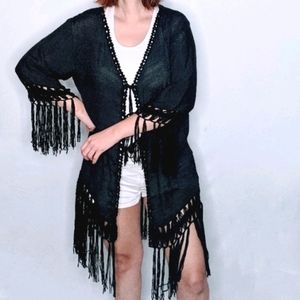 NWT~ Boho Crochet Medallion Fringe Kimono